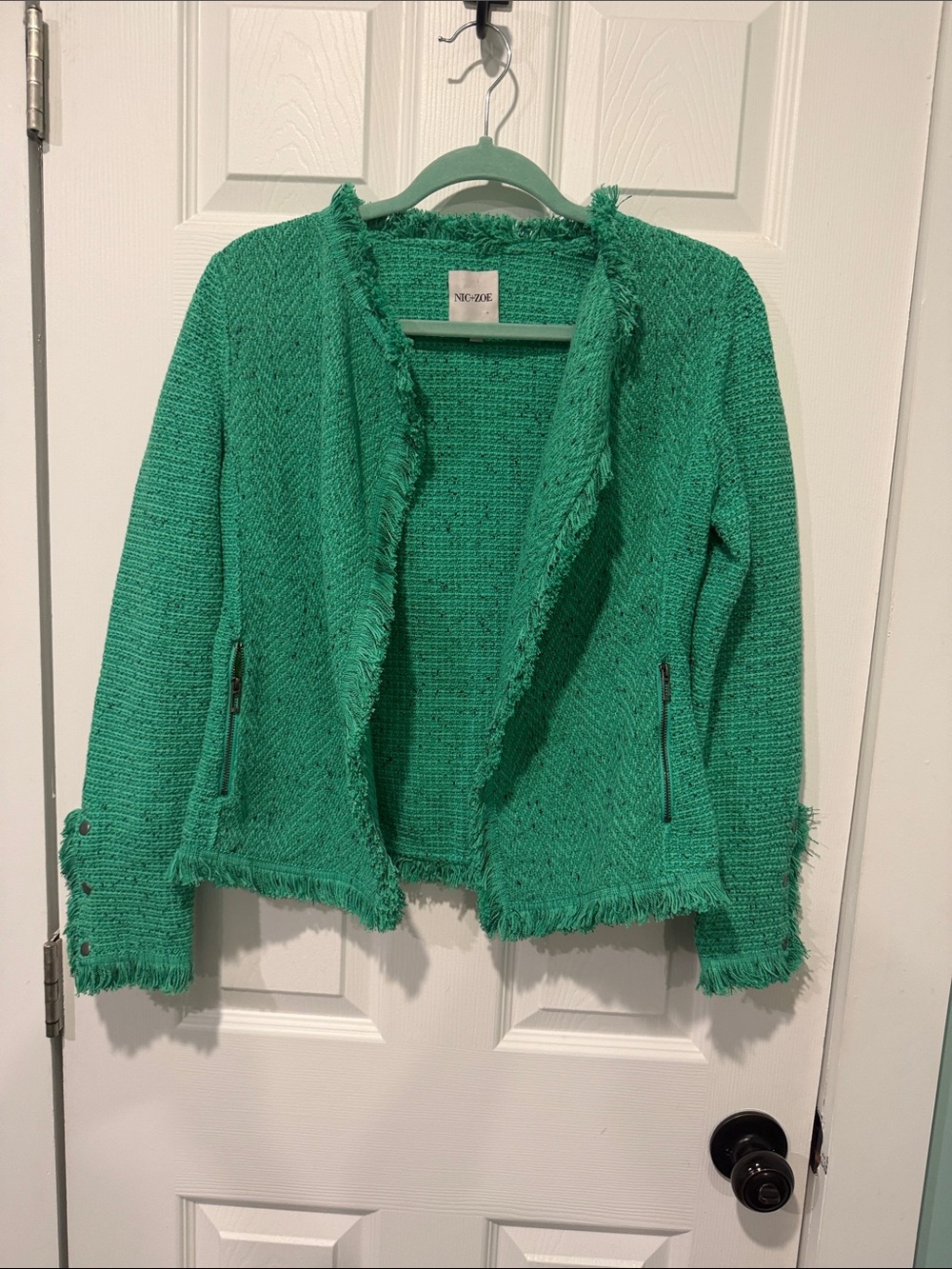 NIC+ZOE Emerald Green Fringe Knit Blazer